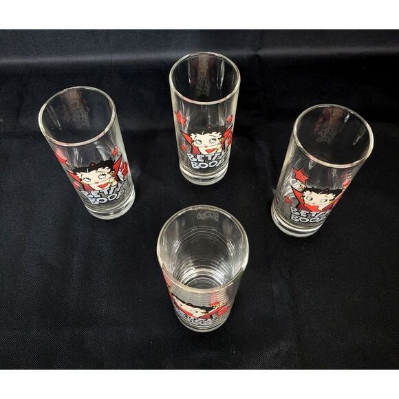 VTG Betty Boop KFS/FS Heavy Bottom Hearst Hi-Ball Glass Set of Four Red Stars - Picture 7 of 7